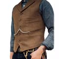 Herringbone tweed väst för män, retro V-ringning, ull, för bal Brown 2XL