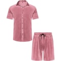 Pikkukuva 4 / 6: Miesten rento lyhyt setti sametti lyhythihainen napitettu paita 2 osainen asu urheiluasu Pink 2XL