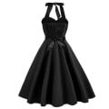 Pikkukuva 2 / 5: Naisten Vintage-mekko 1950-luku Halterneck Cocktail Party Rockabilly Mekot BLACK XL