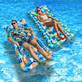 Miniatyrbillede 3 af 4: Oppustelig Pool Flydemadras med Hovedstøtte, Tropiske Blade Pool Lounger Flydere Voksne B