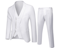Herre 3-delt Slank Pasform Suit Set, Solid Jakke Vest Bukser White S