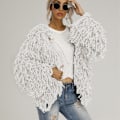 Miniatyrbillede 3 af 8: Plys Fringe Frakke Overfrakker til Kvinder Efterår Og Vinter White XL