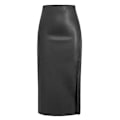Miniatyrbild 1 av 8: Kvinnors Högmidjade Split Thigh Lång Pu Läder Bodycon Kjol Black L