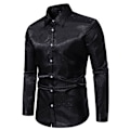 Miniatyrbillede 2 af 4: Mænds Casual Langærmet Lapel Trykt Knapløs Skjorte Black XL