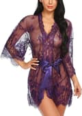Damkimoano med spets, babydoll-nattlinne i mesh Purple M