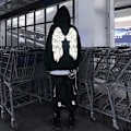 Miniatyrbilde 3 av 9: Menn Refleks Fleece Genser med Engelvinger Grafisk Gothic Hettestropp M