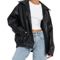 Dam Oversized Jacka, Konstläder MC Plus Size Moto Biker Kavaj Black M