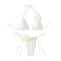 Miniatyrbild 1 av 3: Dam 2-delad 3D Ros Bikini Baddräkt Hög Midja Badkläder Strandkläder white M