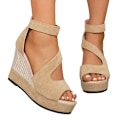 Miniatyrbillede 1 af 5: Dame Platform Sandaler Kilehæl Åben Tå Ankelrem Sko beige 40