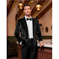 Miniatyrbillede 4 af 7: Mænds Fløjl Blazer med Hakket Rever og En Knap - Velour Smokingjakke Black S