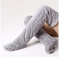 Pikkukuva 3 / 4: Mukavat Sukat, Polven Korkuiset Tossut, Naisten Talviset Polven Yläpuoliset Koti-Fluffy Pitkät Sukat Light Grey