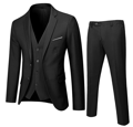 Herre 3-delt Slank Pasform Suit Set, Solid Jakke Vest Bukser Black S