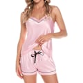 Miniatyrbilde 2 av 5: Dame 4-delt Pyjamassett Silke Satin Søvnklær Sexy Pjs Loungewear Pink 3XL