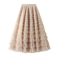 Miniatyrbillede 1 af 5: Dame Elastisk Talje Lagdelt Mesh Skørt Beige M
