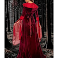 Miniatyrbillede 6 af 10: Deluxe Hexe Kjole Kostume til Kvinder, Vintage Broderet Renaissance Gotisk Hættede Vampyr Kjole Silver XL