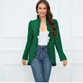 Miniatyrbilde 3 av 8: Kvinners Ruffled Lapel Knappelukking Jakke Green M