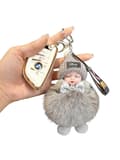 Pompom Sovande Baby Nyckelring Fluffig Plyschdocka Väskberlock gray