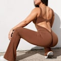 Miniatyrbilde 4 av 5: Treningsjumpsuit for kvinner, sexy, uten rygg, kroppsnær, med rumpeheving, yoga-romper brown XL