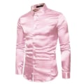 Miniatyrbild 2 av 4: Casual enfärgad glänsande långärmad tröja för män Pink xl