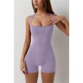 Miniatyrbilde 5 av 6: Kvinners stroppet tanktopp med firkantet hals, bodycon stretch shorts jumpsuit Purple M