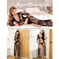 Miniatyrbillede 4 af 5: Nattøj til Kvinder Sexy Lang Blonderobek Se-igennem Kimono Robe Black M
