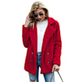 Miniatyrbillede 4 af 5: Dame Faux Shearling Shaggy Oversized Shacket Jakke Red M