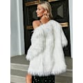 Miniatyrbillede 4 af 5: Dame Langærmet Fluffy Faux Fur Varmt Frakke White M
