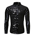 Miniatyrbilde 3 av 7: Menn Sequin Langarmet Skjorte Metallisk 69-talls Skjorte Knappeskjorte Black L