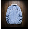 Miniatyrbillede 3 af 5: Mænds Lapel Sherpa Fleeceforet Tyk Denim Jean Trucker Jakke Frakker Light Blue S