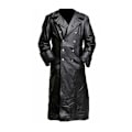 Miniatyrbillede 1 af 6: Mænds Læder Trenchcoat Fuld Længde Vintage Kunstlæderjakke Black M