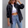 Pikkukuva 2 / 5: Keskipitkä Reikäinen Löysä Denimtakki Naisille Black M