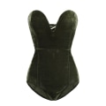 Miniatyrbillede 1 af 5: Kvinders V-hals Sexy Fløjls Strapless Bodysuit Jumpsuit Sød Hjerteformet Dyb Army Green S