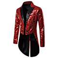 Miniatyrbillede 1 af 7: Mænds Sequin Smokingjakke Haler Slim Fit Frakke Kjole Wine Red S