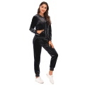 Miniatyrbild 2 av 5: Träningsoverall för Kvinnor 2-delad Set Velour Sweat Outfits BLACK XL