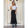 Miniatyrbilde 9 av 10: Lettuce Trim Høy Midje Mesh Fishtail Bodycon Langt Skjørt for Kvinner black M