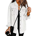 Miniatyrbillede 1 af 6: Dame Oversized Denimjakke Casual Lang Boyfriend Distressed Jeanshirt White M