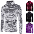 Miniatyrbild 7 av 8: Herrar Sammet Långärmad Skjorta Turtleneck Slim Fit Topp Silver M