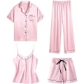 Miniatyrbilde 1 av 5: Dame 4-delt Pyjamassett Silke Satin Søvnklær Sexy Pjs Loungewear Pink 2XL