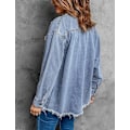 Miniatyrbillede 4 af 6: Dame Oversized Denimjakke Casual Lang Boyfriend Distressed Jeanshirt Pink L