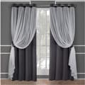 Lagerad Solid Rumfordmörkande Blackout och Sheer Gardinpanelpar med Öglor black inch52x96