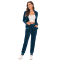 Miniatyrbilde 2 av 5: Treningsdress for kvinner 2-delt sett Velour Sweat Outfits BLUE XL