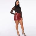 Miniatyrbild 5 av 7: Basic, hög midja, konstläder Bodycon Mini Pencil Kjol för kvinnor red XL