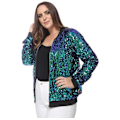 Miniatyrbilde 2 av 5: Kvinners Sequin Fitted Lang Ermet Glidelås Blazer Bomberjakke Green L