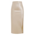 Miniatyrbild 1 av 8: Kvinnors Högmidjade Split Thigh Lång Pu Läder Bodycon Kjol Beige M