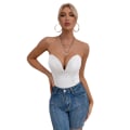 Pikkukuva 3 / 5: Naisten V-kaula Sexy Sametti Olkaimettomassa Bodysuit Jumpsuit Rakastava Syvä White XS