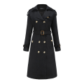 Miniatyrbild 1 av 10: Kvinnors Trenchcoat Lång Dubbelknäppt Höstmode Klassisk Krage Slank Överrock Black 2XL