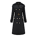 Miniatyrbillede 1 af 10: Dame Trenchcoat Lang Dobbeltbrystet Efterårsmode Klassisk Lapel Slank Overfrakke Black M