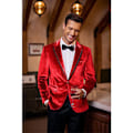 Miniatyrbillede 7 af 7: Mænds Fløjl Blazer med Hakket Rever og En Knap - Velour Smokingjakke Red M