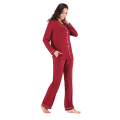 Miniatyrbild 4 av 7: Pyjamas Set för Kvinnor, Långärmad, Knappar, Nattkläder, Bomull, Pj-Set Red M