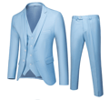 Herrar 3-delad Slim Fit Kostymset, Solid Jacka Väst Byxor Light blue 3XL
